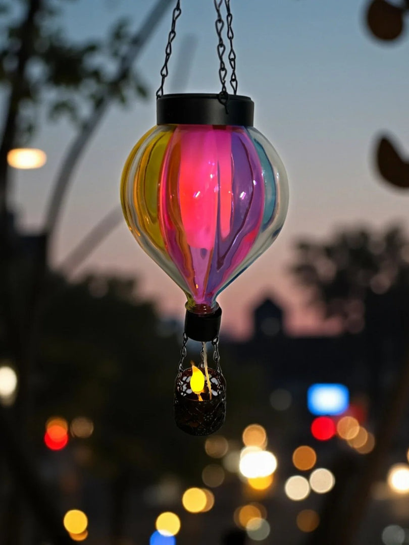 Glass Hot Air Balloon Solar Hanging Decorative Light Garden Ornament Gift Colour0
