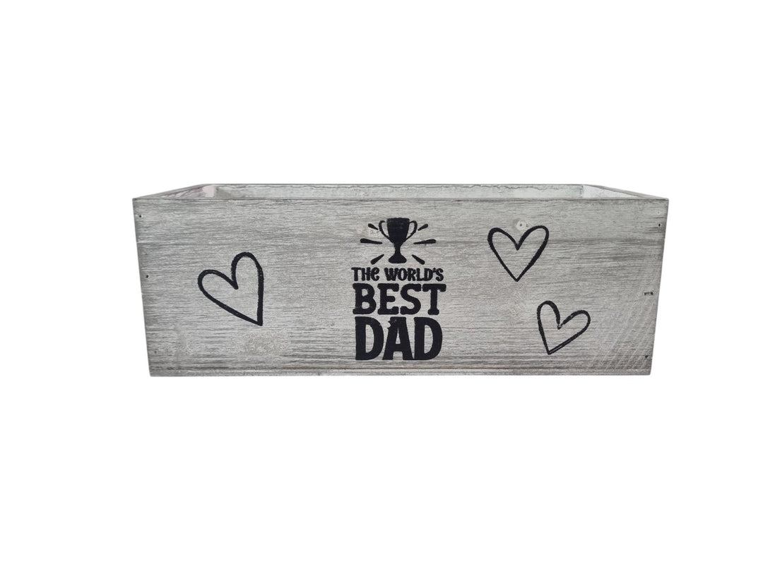 Worlds Best Dad Grey Gift Box Storage Wood Crate 2 Sizes Hamper Father Xmas18