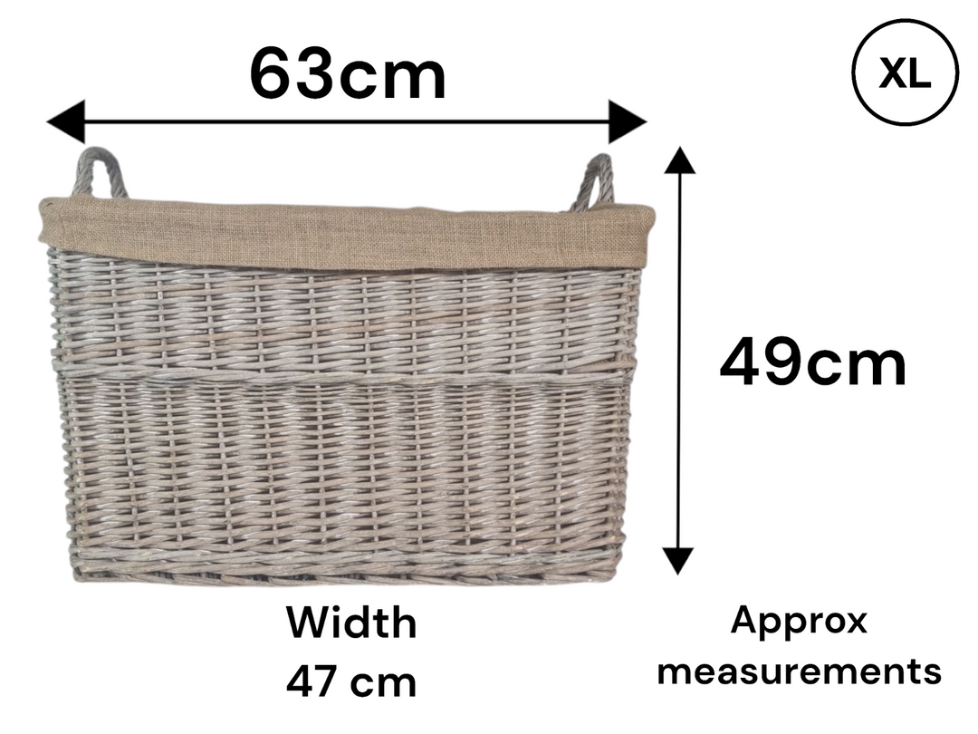 NEW Rectangular Driftwood wash Wicker Log Storage Basket with Hessian Liner1