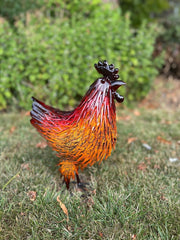 Decorative Metal Orange Red Hen Chicken Garden Statue Outdoor Lawn Ornament Farm2