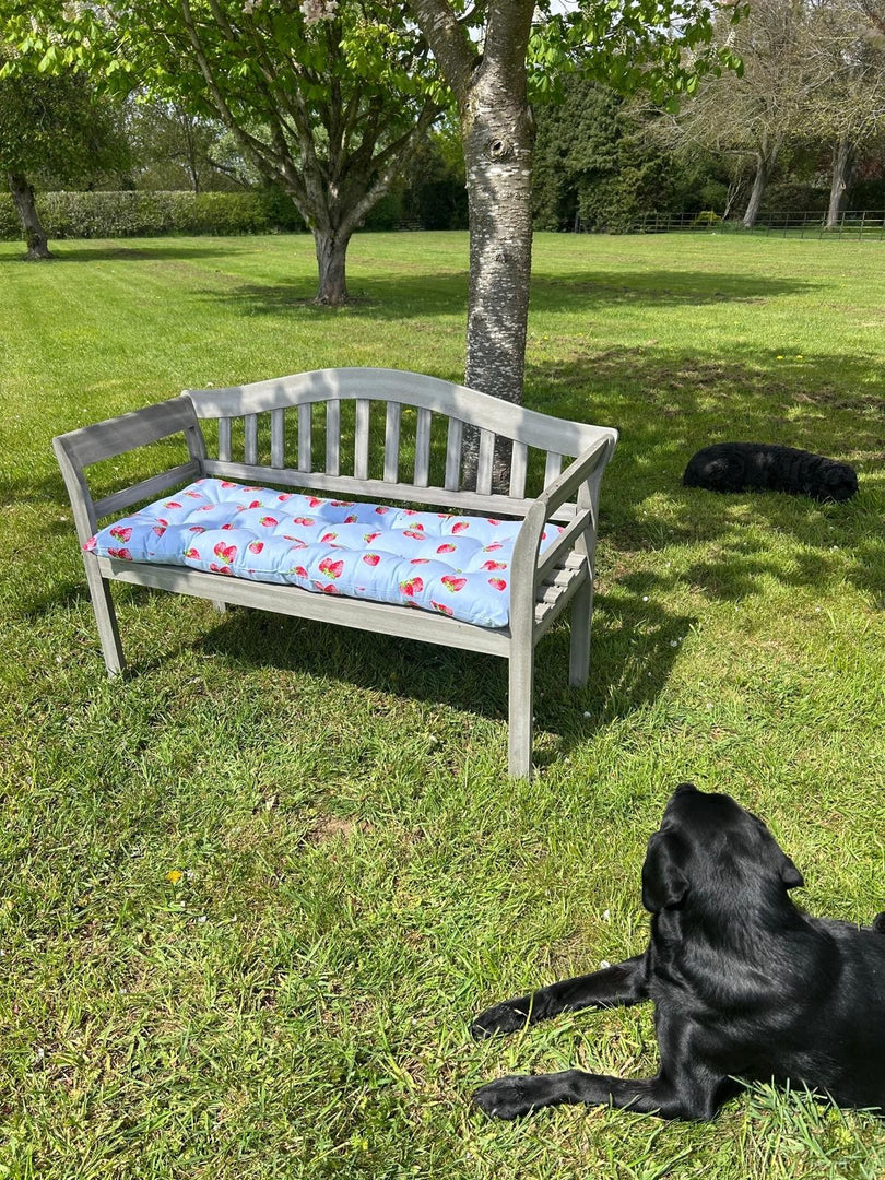 Summer Strawberry Blue Bench Seat Pad Cushion Garden Outdoor 110cm x 50cm13