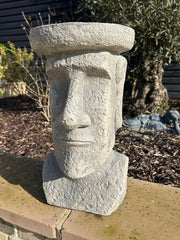 Moai Easter Island Head Statue Resin Garden Ornament Tiki Style Sculpture Plinth3