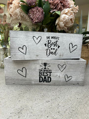 Worlds Best Dad Grey Gift Box Storage Wood Crate 2 Sizes Hamper Father Xmas0