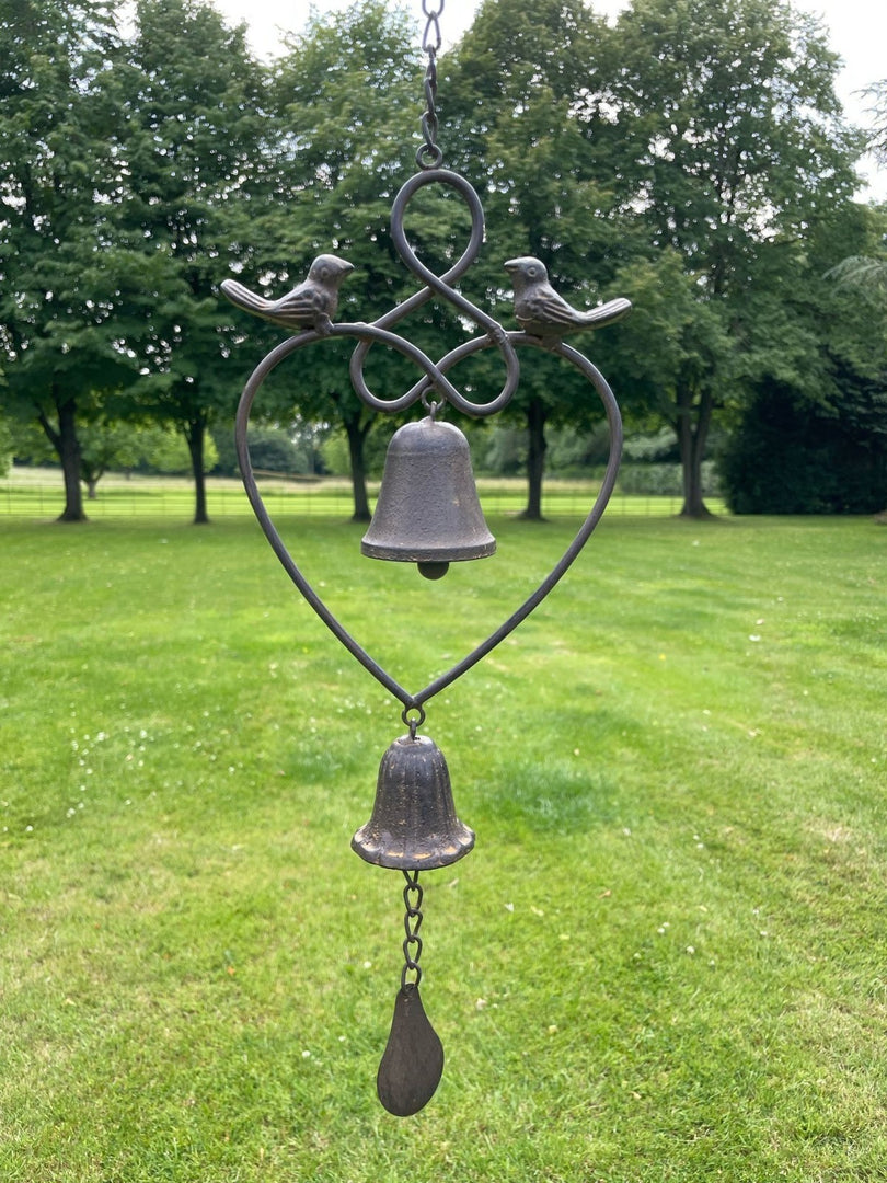 Brown Heart Hanging Windchime Garden Gift Outdoor Bell Bird Decoration Decor2