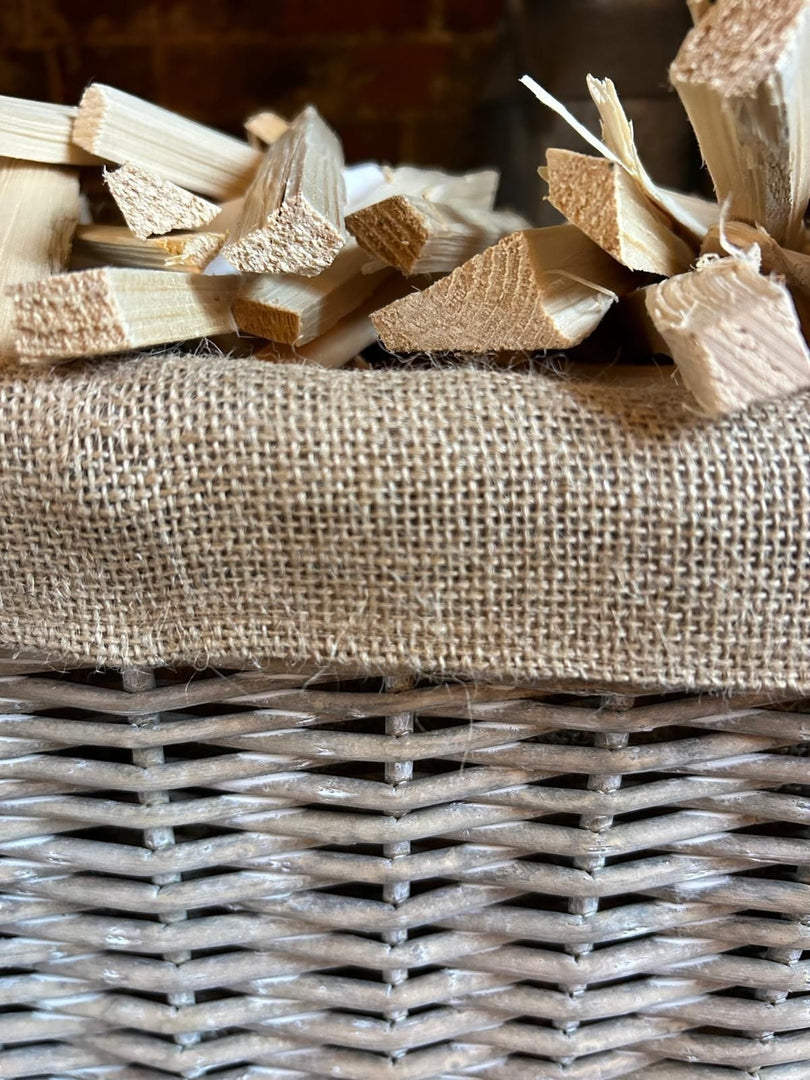 NEW Rectangular Driftwood wash Wicker Log Storage Basket with Hessian Liner8