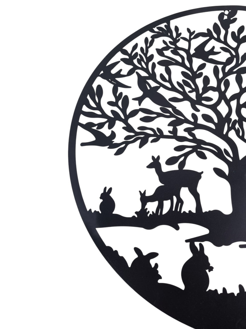 Black Woodland Tree Of Life Metal Garden Outdoor Wall Art Plaque 40cm Diameter3