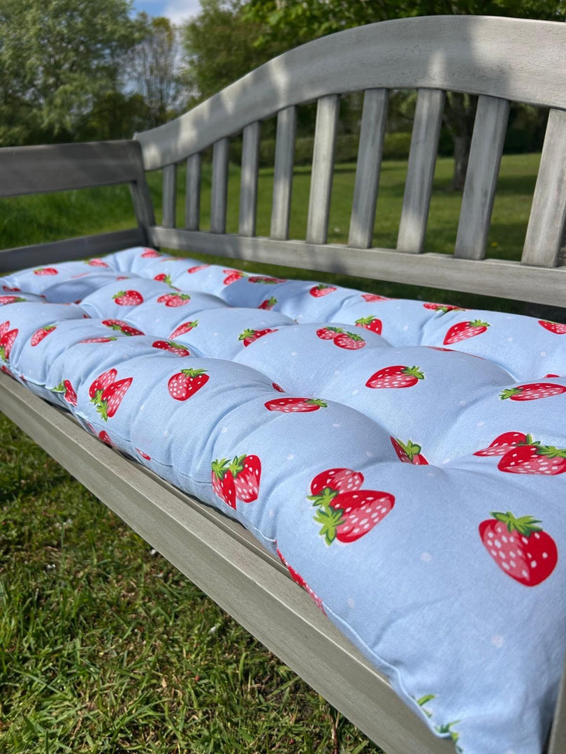 Summer Strawberry Blue Bench Seat Pad Cushion Garden Outdoor 110cm x 50cm8
