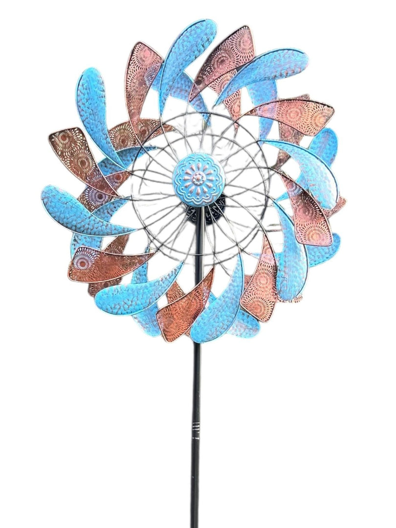 XL Bronze & Blue Leaf Colourful Spinner Garden Decorative Spinning Stake Sensory12