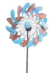 XL Bronze & Blue Leaf Colourful Spinner Garden Decorative Spinning Stake Sensory12