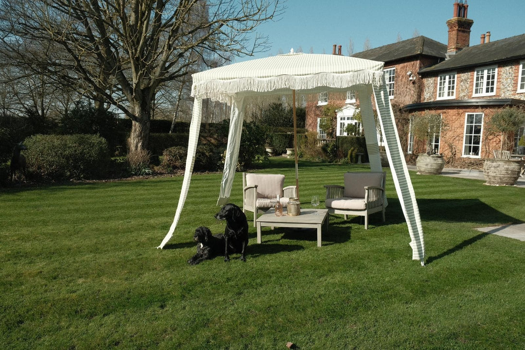 Green Stripe Gazebo Marquee Canopy Fringe Outdoor Garden Beach Cabana Style UK11