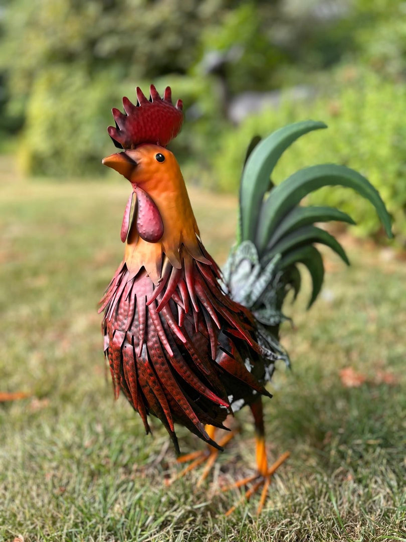 Decorative Rustic Metal Cockerel Rooster Garden Statue Outdoor Lawn Ornament0
