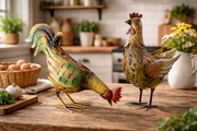 Decorative Metal Brown Hen & Cockerel Garden Statue Outdoor Lawn Ornament Pair3