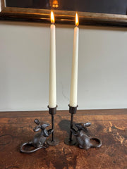 Pair of Cast Iron Mouse Candlestick Holders Mice Candle Sticks Rustic Decor Gift13
