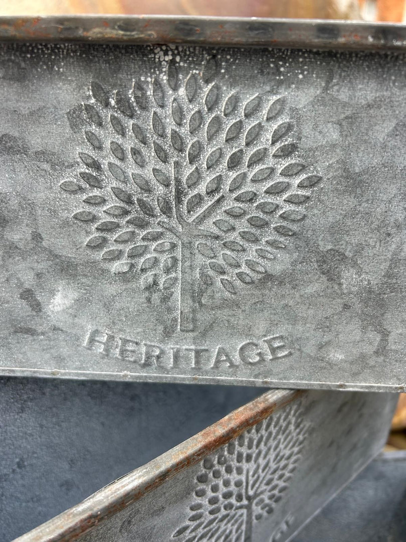 Set Of 3 Zinc Rectangular Garden Planters Plant Pot Embossed Heritage Tree7