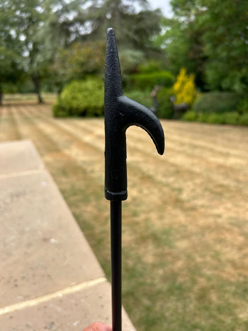 Vintage Black Cast Iron Fireplace Poker Fire Tool Hooked Handle Accessory Hook6