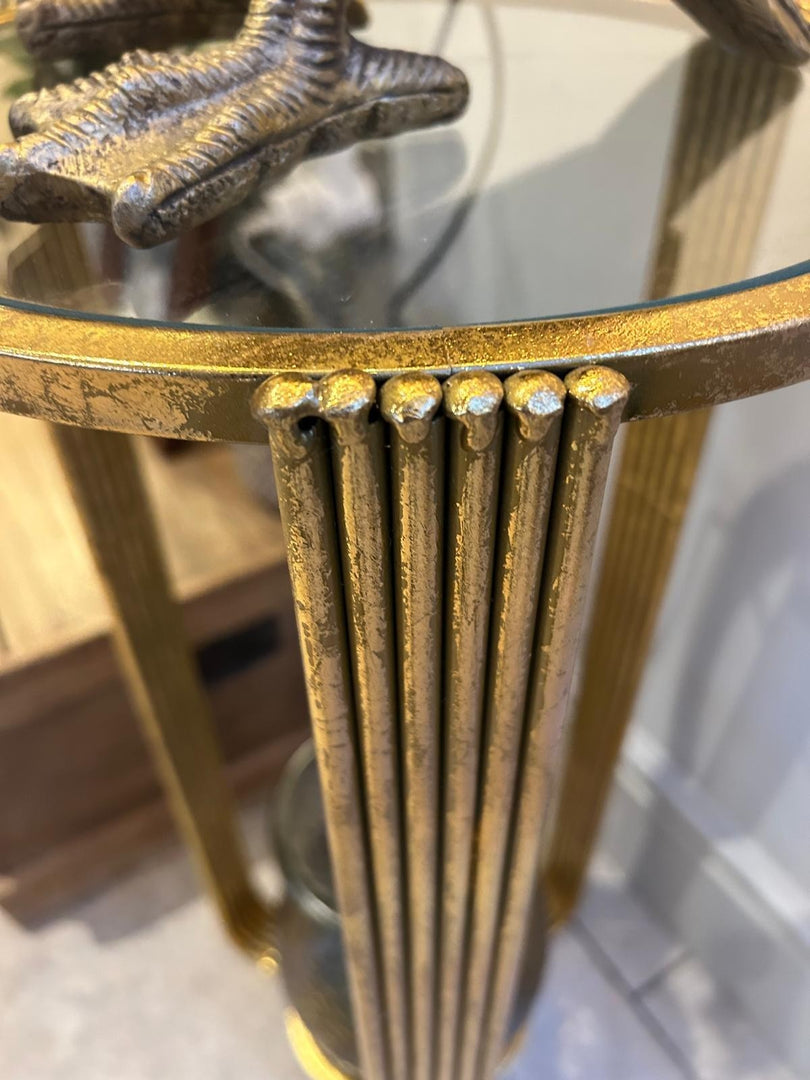Elegant Gold Metal Accent Side Table With Glass Inserts Slim Home Decor Vintage5
