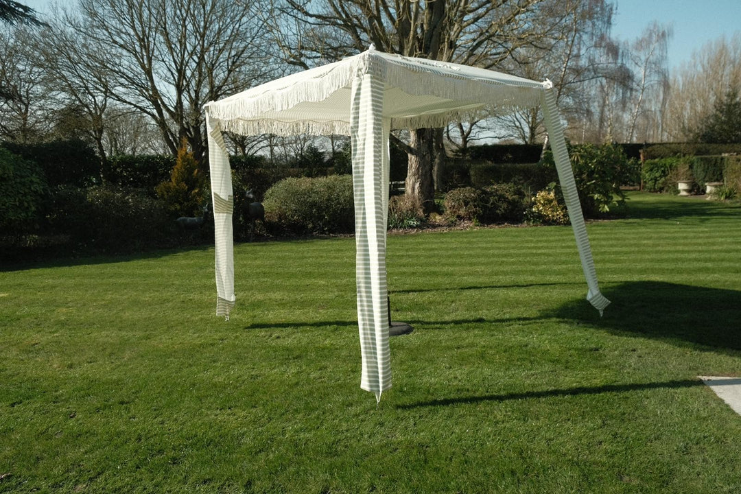 Green Stripe Gazebo Marquee Canopy Fringe Outdoor Garden Beach Cabana Style UK15
