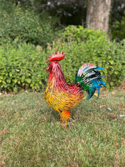 Rustic Metal Rooster Garden Ornament Bright Outdoor Yard Farmhouse Decor2