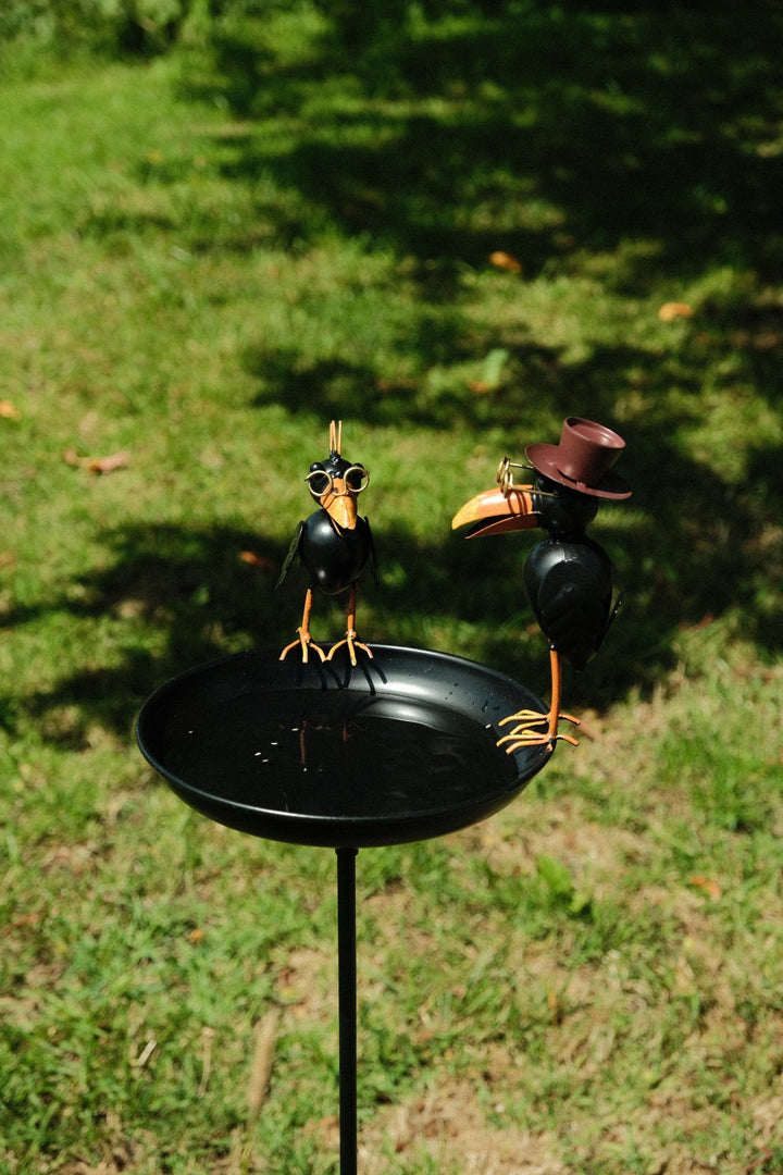 Crow Dad With Baby Birdbath Bird Bath Feeder Garden Water Bowl Gift Decor Stake18