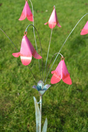 Pink Metal Bell Flower Stake Verdigris Stem Garden Ornament Decor Gift Floral0