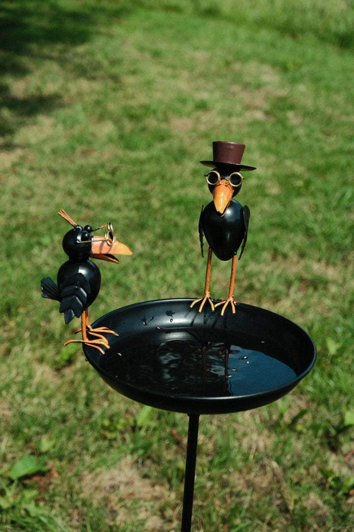 Crow Dad With Baby Birdbath Bird Bath Feeder Garden Water Bowl Gift Decor Stake11