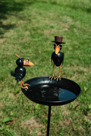 Crow Dad With Baby Birdbath Bird Bath Feeder Garden Water Bowl Gift Decor Stake11
