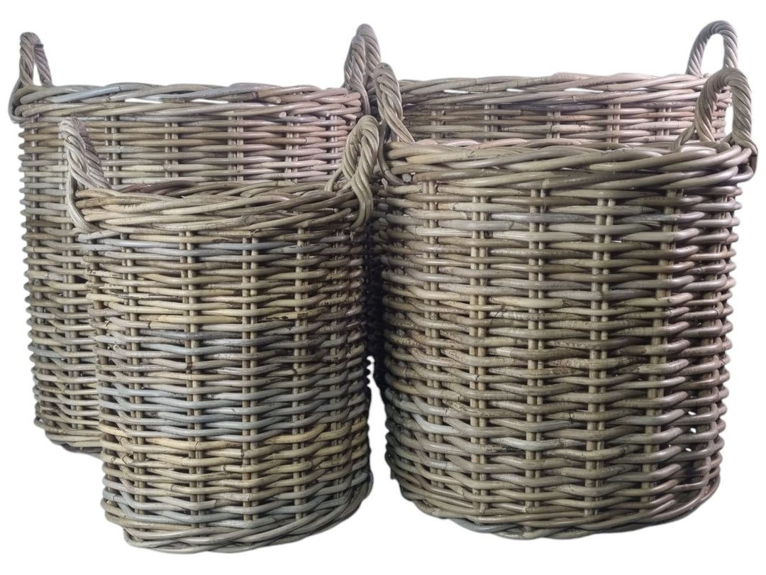 NEW Round Kubu Wicker Rattan Log Storage Handmade Traditional Fireside Basket12