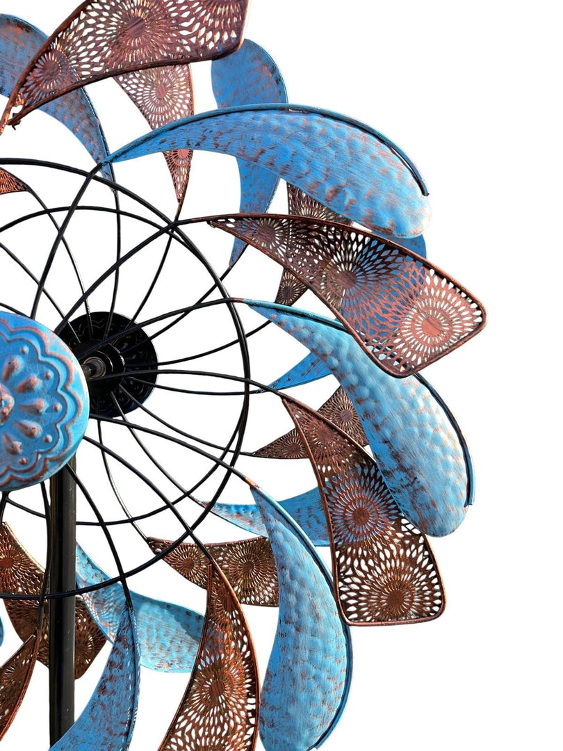XL Bronze & Blue Leaf Colourful Spinner Garden Decorative Spinning Stake Sensory13