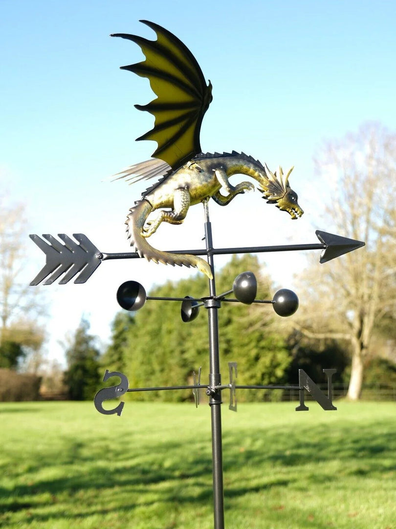 LIANYG Weervaan – Roestvrij Staal, 50x30 Cm – Windrichting Indicator Voor Dak Of Tuin – Heks/Dragon Design