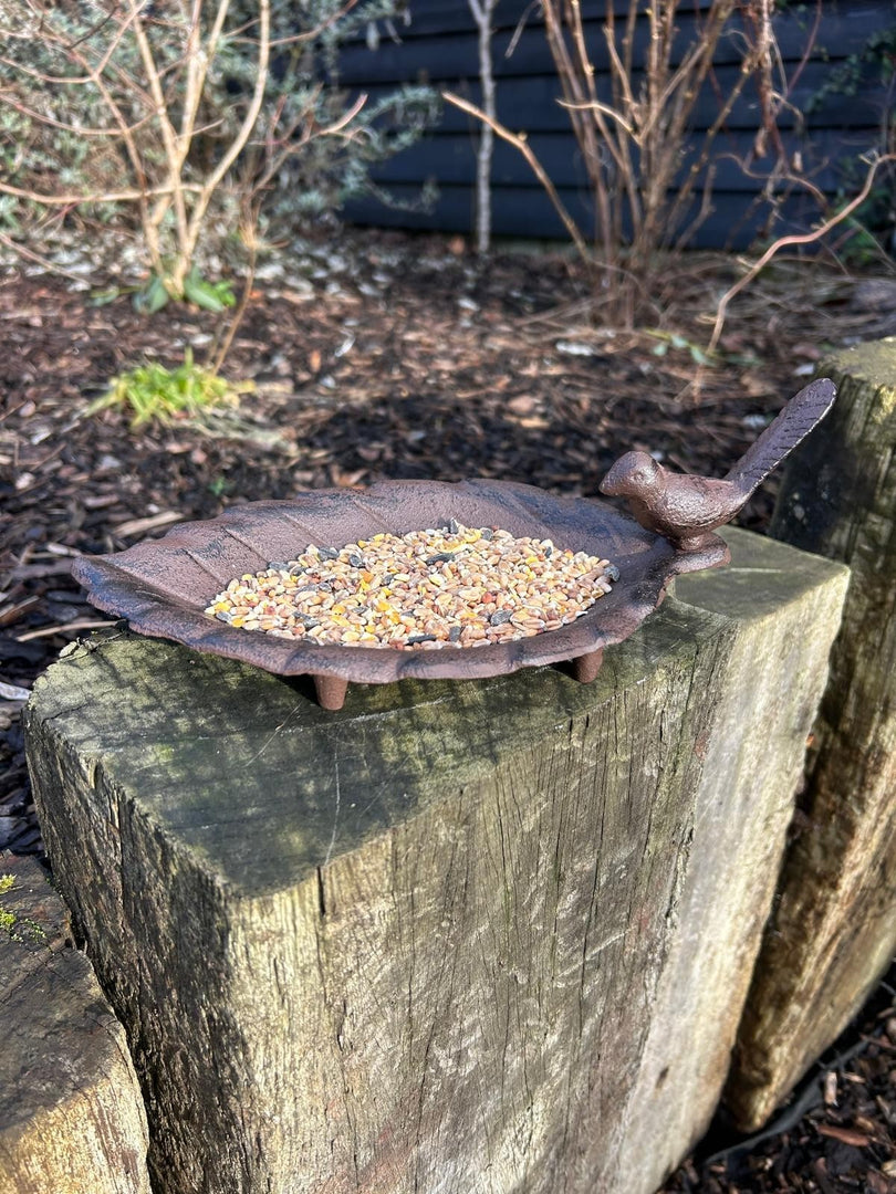 Cast Iron Leaf Bird Feeder Dish Seed Bowl Garden Gift Ornament Decoration Feed9