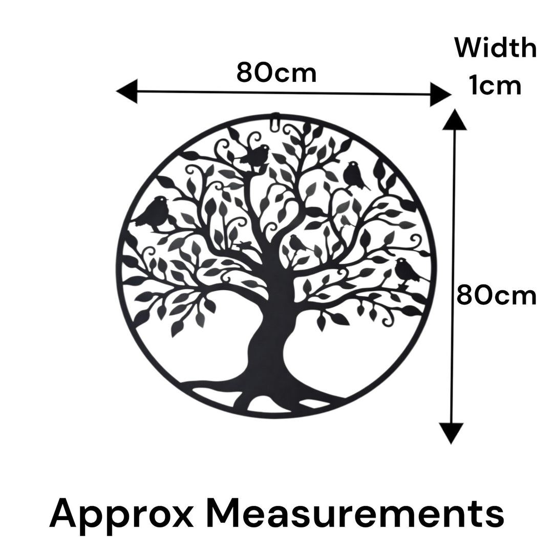 Large Black Tree & Birds Metal Garden Outdoor Wall Art  Plaque 80cm Diameter1