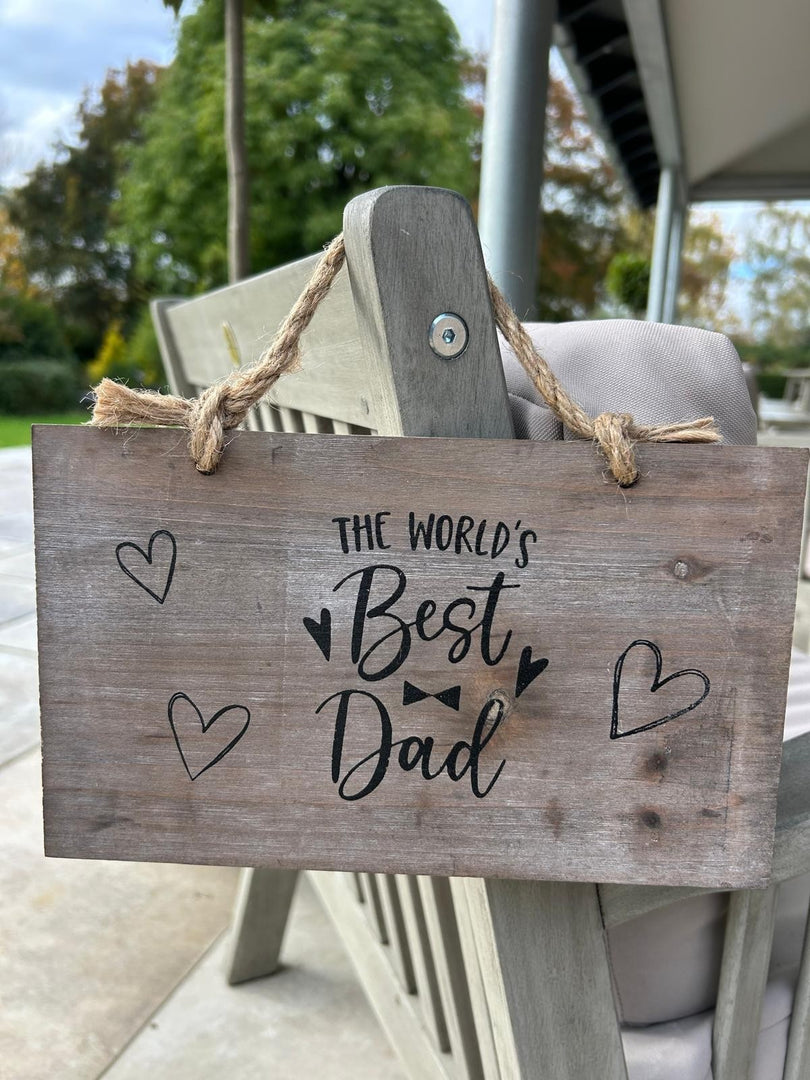 The Worlds Best Dad Logo Wooden Garden Sign Hanging Plaque Notice Gift Love Fat2