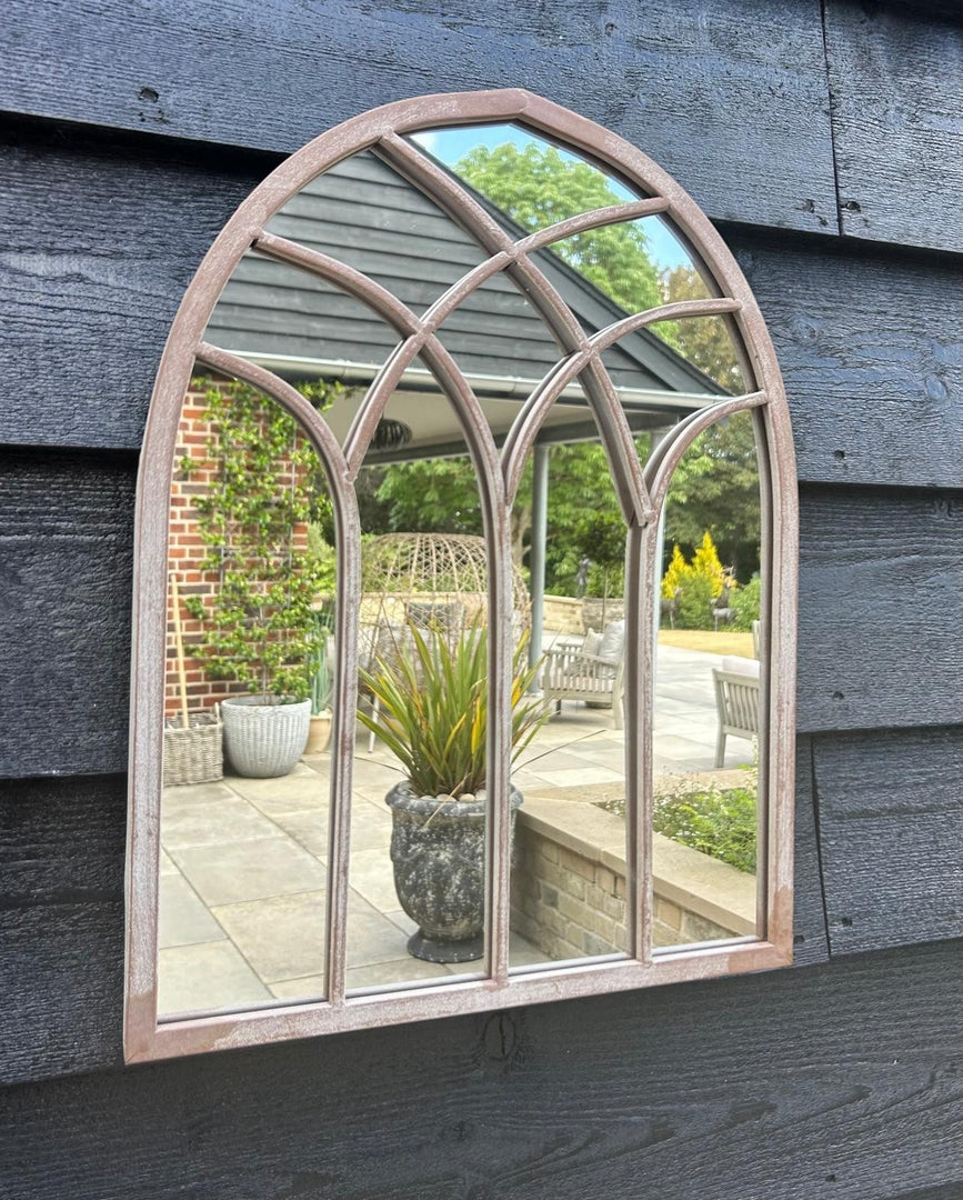 St Mary Solar Powered Gothic Arch Garden Mirror LED Lights Outdoor Wall Decor9