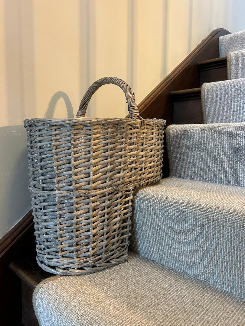 Driftwood-wash Wicker Willow Stair Basket with No Liner Home Stairs Storage Tidy7
