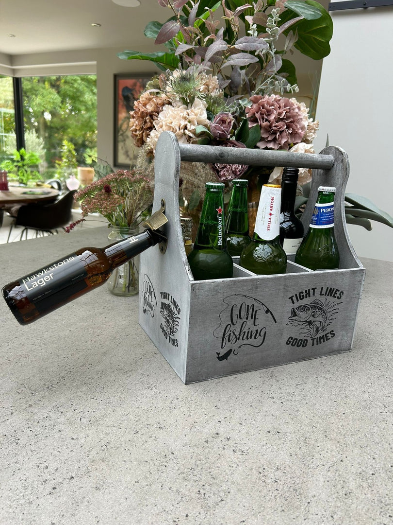 Wooden Beer Bottle Gift Box Carrier Fishing Fisherman Gift Novelty Xmas Large4