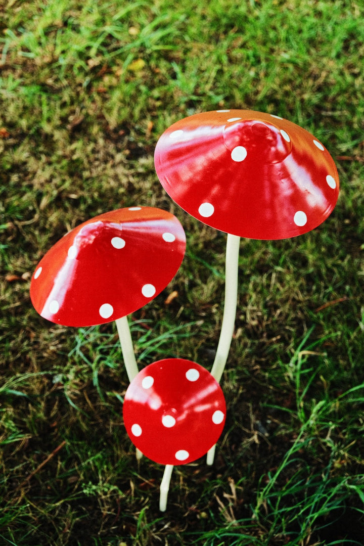 Red & White Spotted Toadstool Mushroom Metal Garden Whimsical Fairy Ornament0