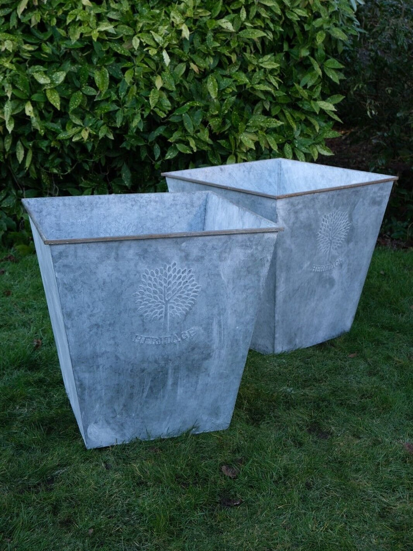 large metal plant pots uk Set of 2 XXL Zinc Square Planters – Large Garden Flower & Tree Pots – Garden Stall