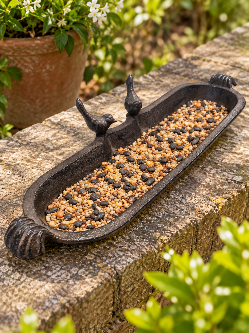 Cast Iron 2 Birds Trough Bird Feeder Seed Nut Garden Gift Ornament Decoration0