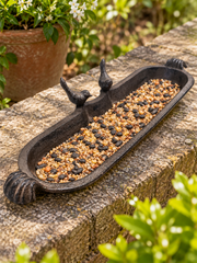 Cast Iron 2 Birds Trough Bird Feeder Seed Nut Garden Gift Ornament Decoration0