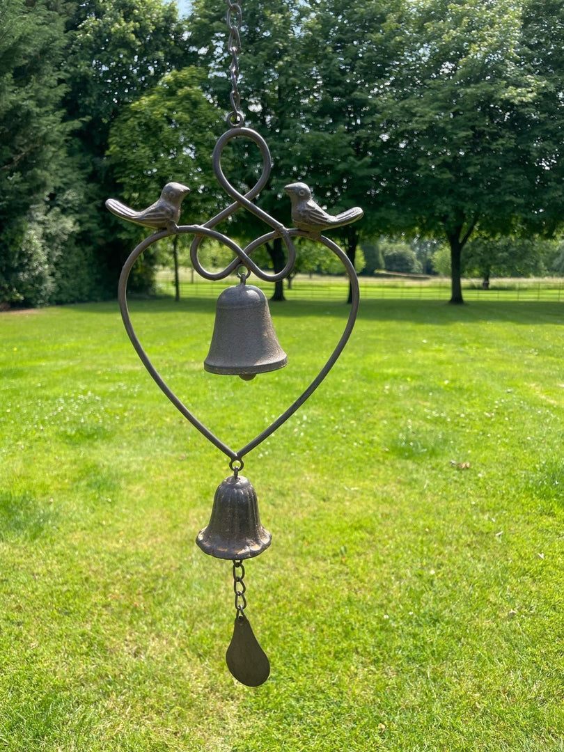 Brown Heart Hanging Windchime Garden Gift Outdoor Bell Bird Decoration Decor0