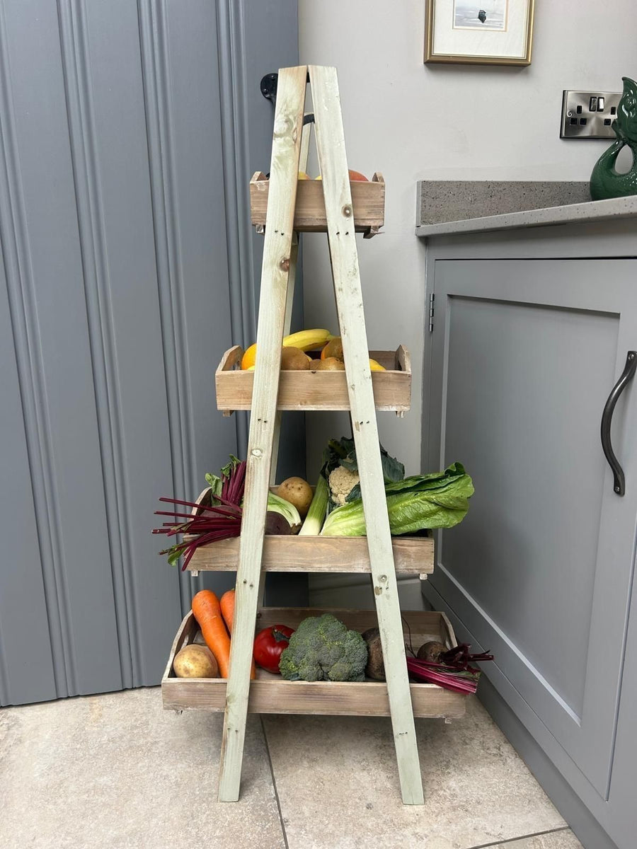 Salad Tree Rack Wooden 4 Tier Vegetable Plant Storage Rack Sage Green Brown Rustic Sho ...