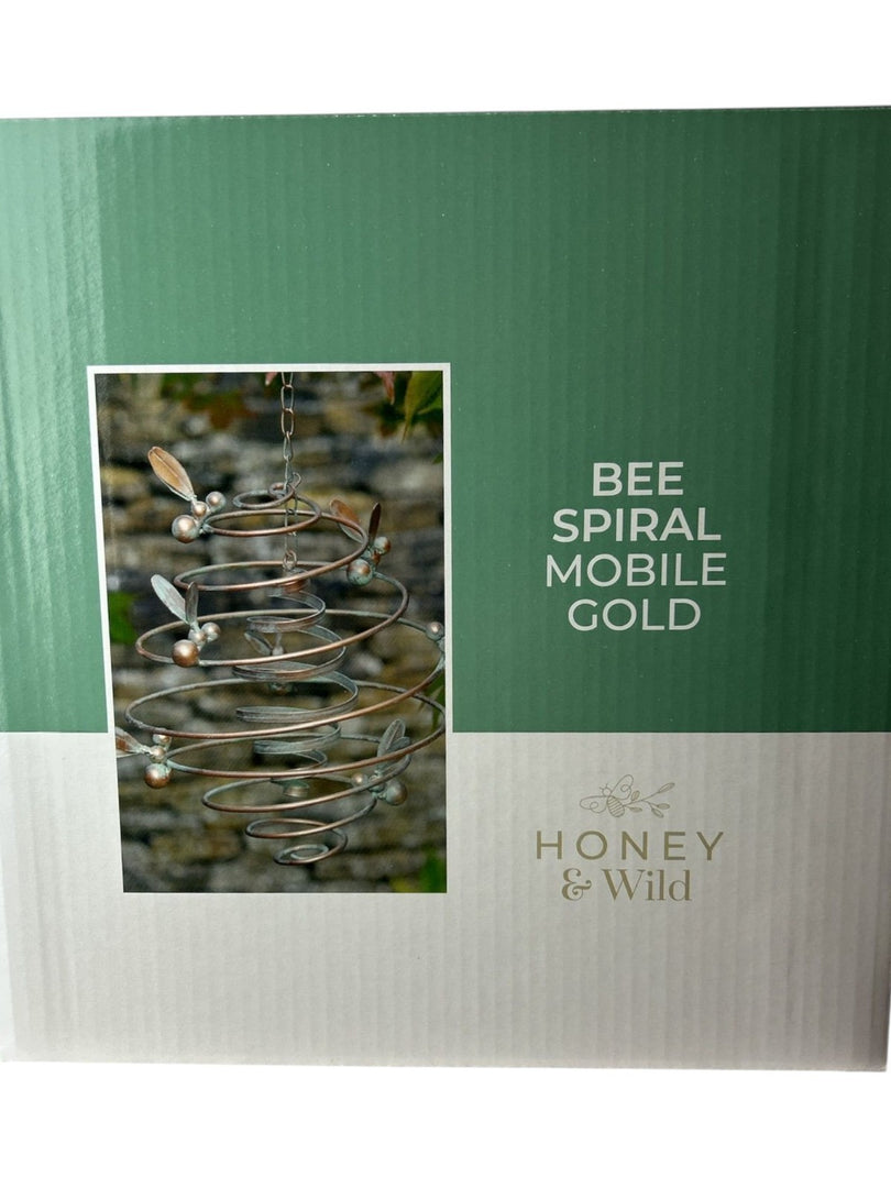 Bee Spiral Hanging Mobile With Bells Gold Garden Ornament Hive Decoration Gift2