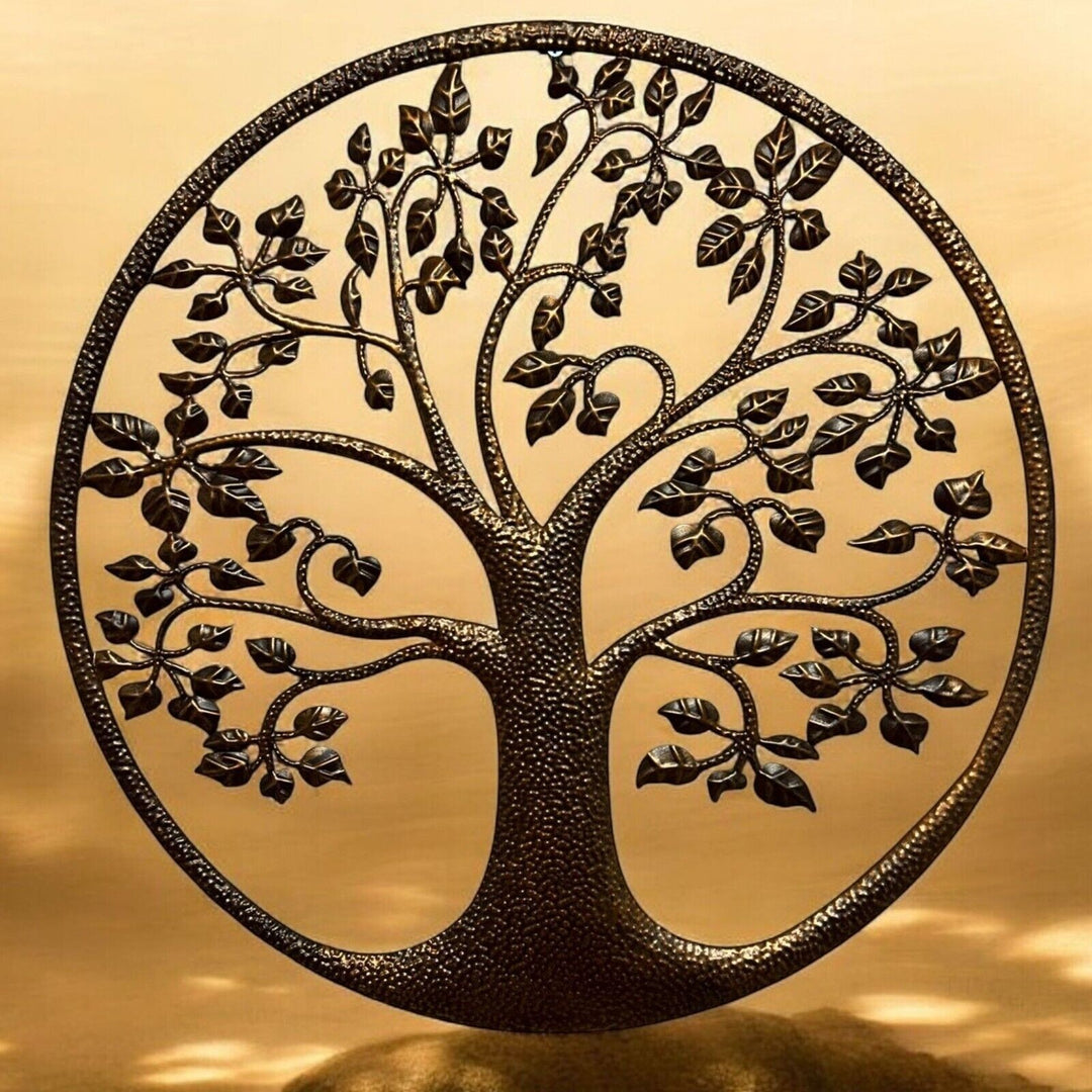 Bronze Tree Of Life Dimple Metal Garden Outdoor Wall Art Plaque 40cm Diameter6