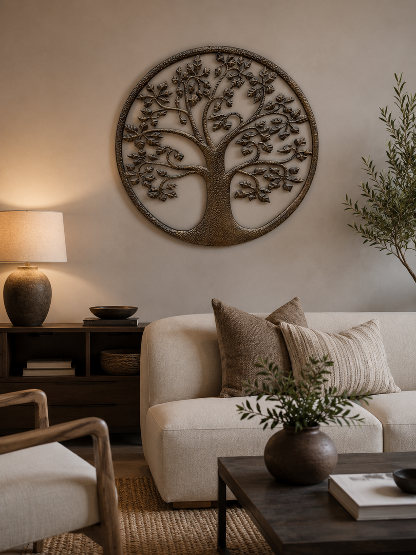 Bronze Tree Of Life Dimple Metal Garden Outdoor Wall Art Plaque 80cm Diameter0
