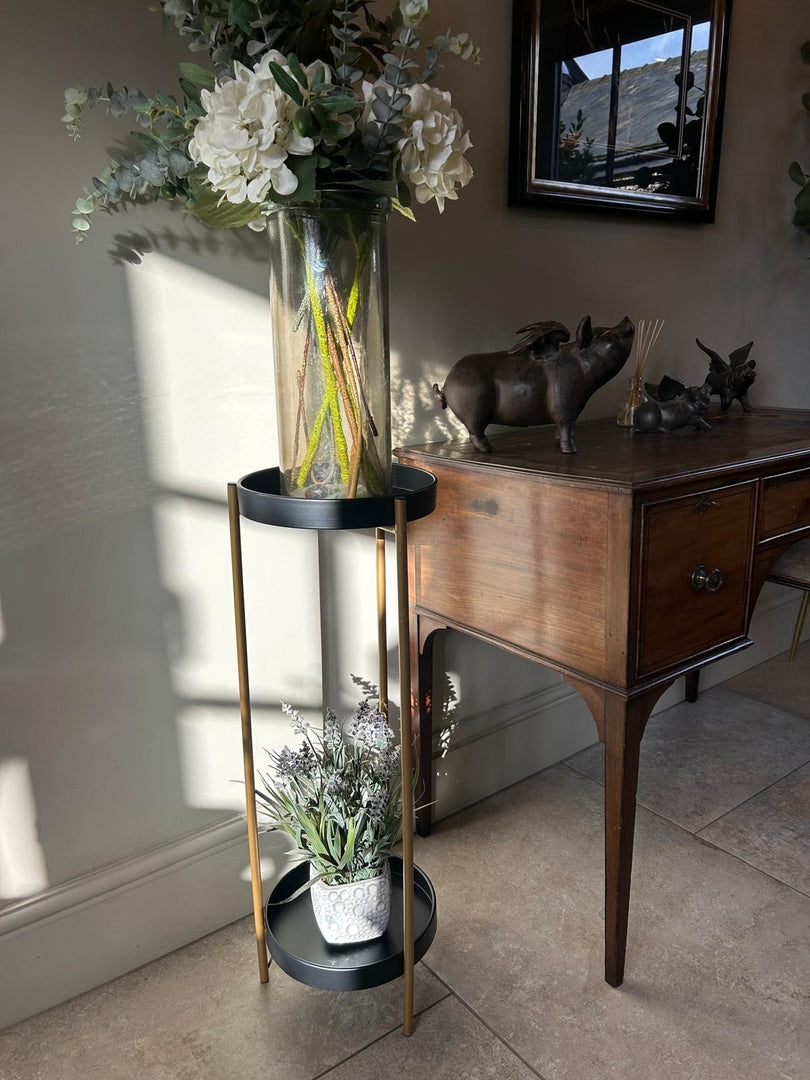 Tall Black & Gold Side Table Plant Pot Stand With 2 Trays Indoor Home Decor Tidy9