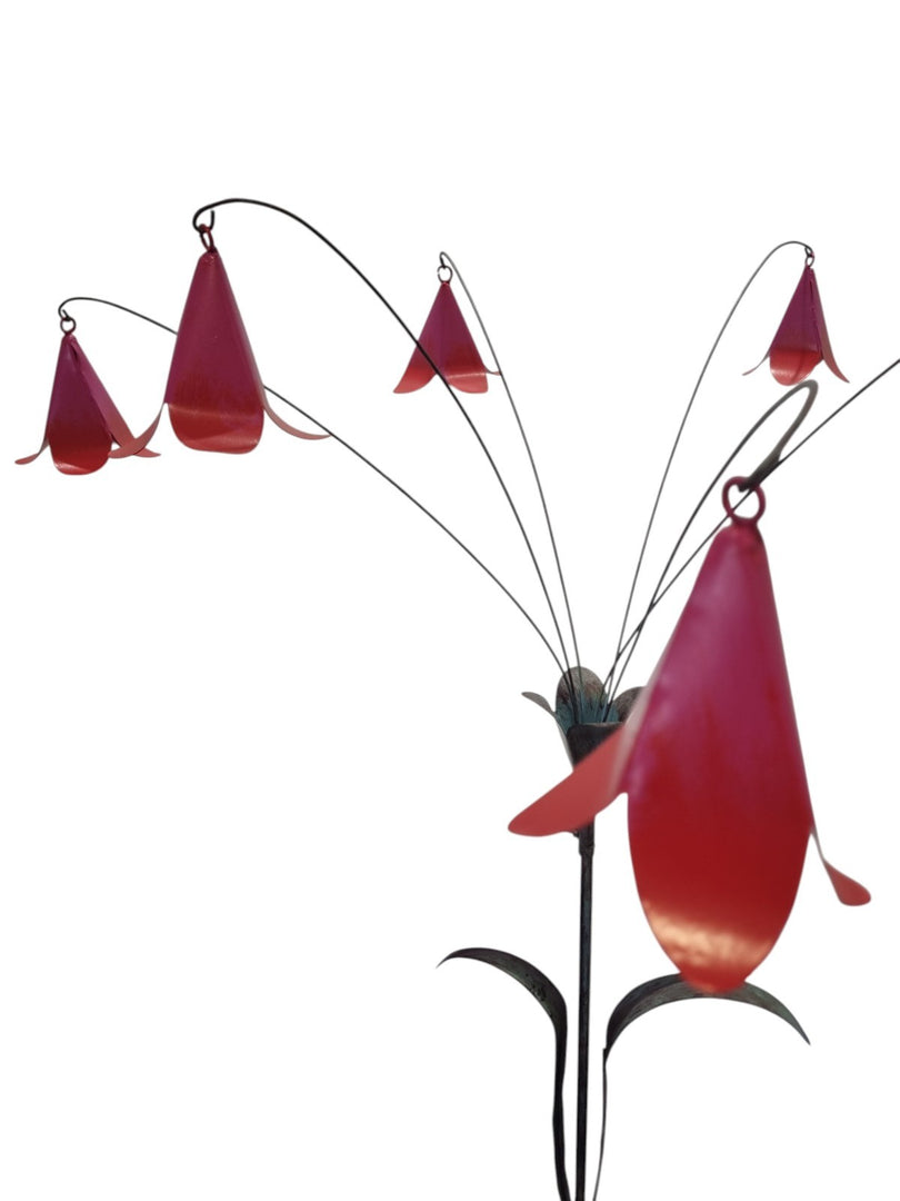 Pink Metal Bell Flower Stake Verdigris Stem Garden Ornament Decor Gift Floral10