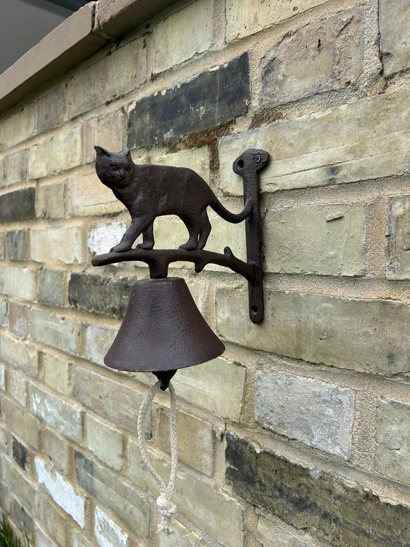 Cast Iron Cat Doorbell Wall Mounted Rustic Garden Home Decorative Hanging Bell3