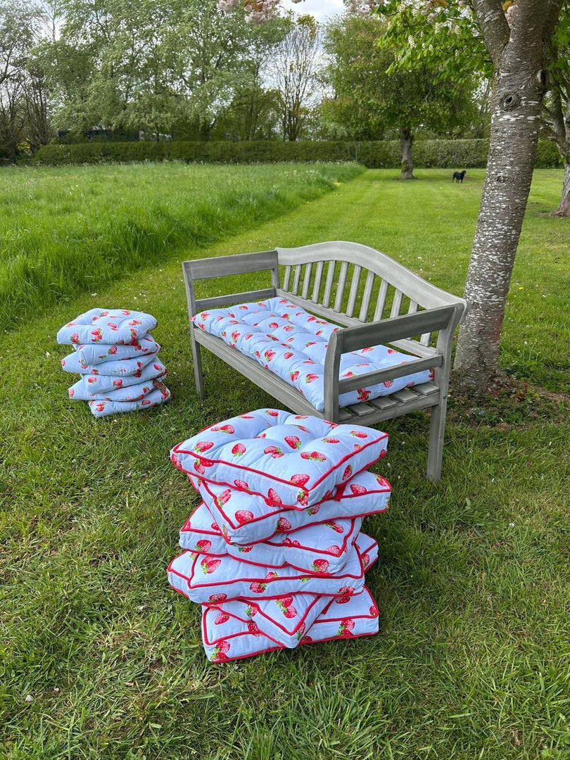 Summer Strawberry Blue Bench Seat Pad Cushion Garden Outdoor 110cm x 50cm7
