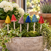 Set of 6 Colourful Ceramic Mushroom Garden Stakes Toadstool Lawn Ornaments Pot0