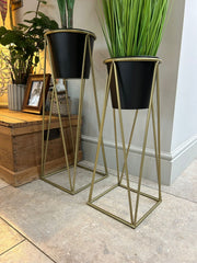 Black Plant Pot Stand Gold Frame Home Garden Decor Gift Set Of 2 Sizes Flower14